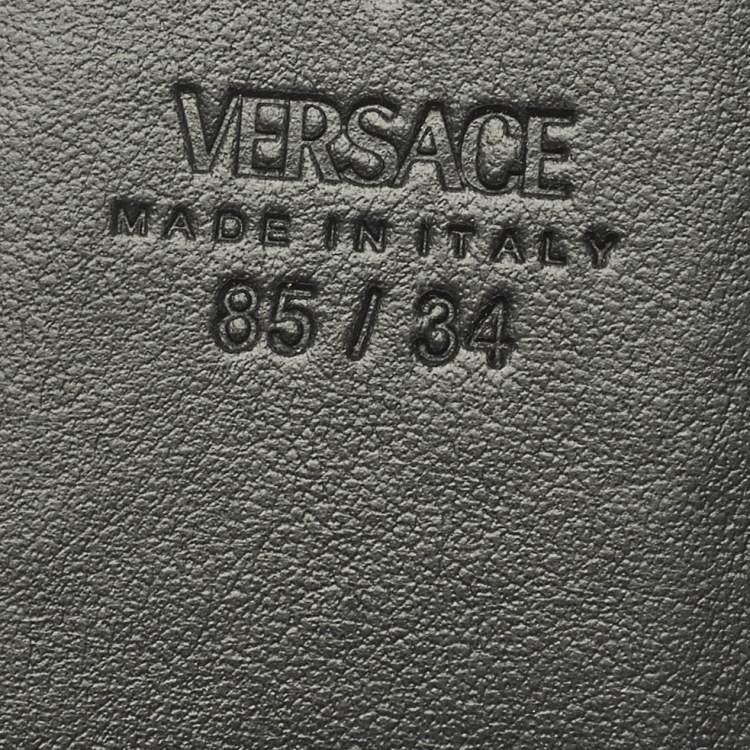 Pre Owned Versace Medusa Head 85CM Black/Grey La Greca Print Leather Belt 