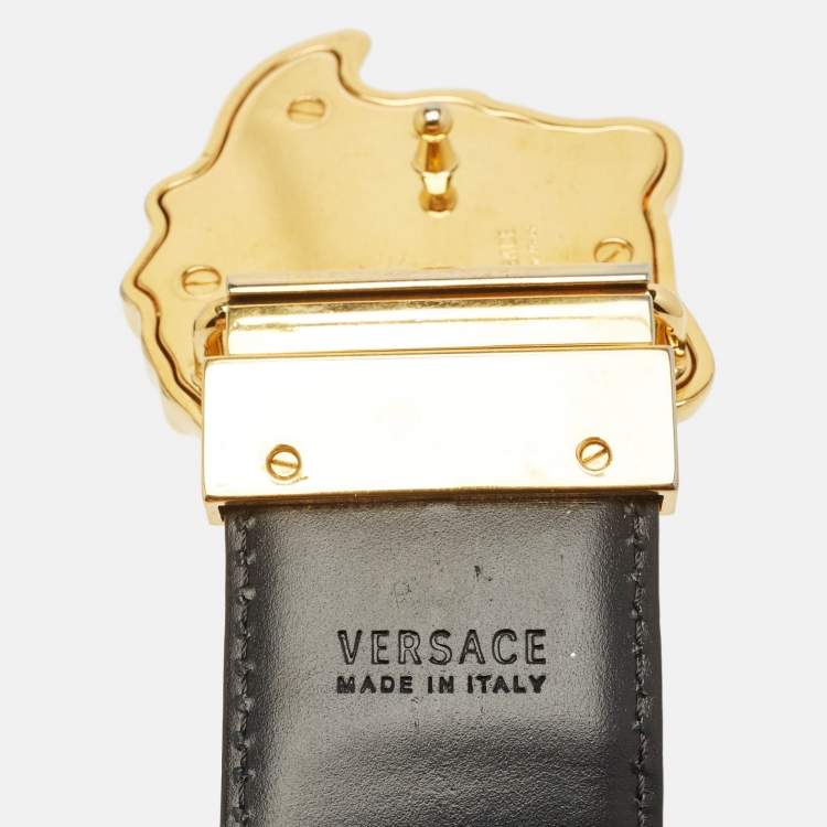 Pre Owned Versace La Medusa Belt Black/Red Printed Leather