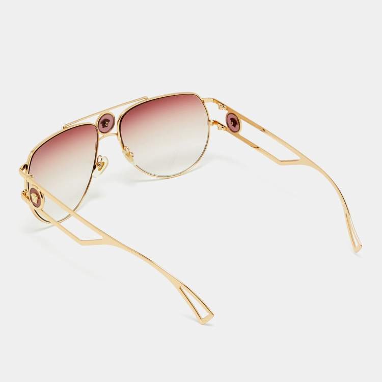 Pre Owned Versace Pink/Gold Tone Gradient MOD 2225 Medusa Aviator Sunglasses