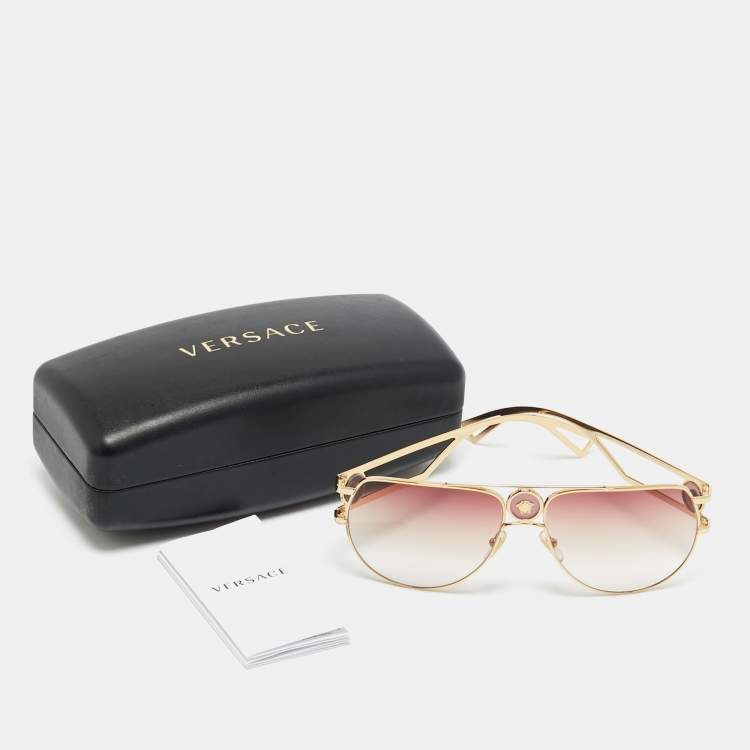 Pre Owned Versace Pink/Gold Tone Gradient MOD 2225 Medusa Aviator Sunglasses