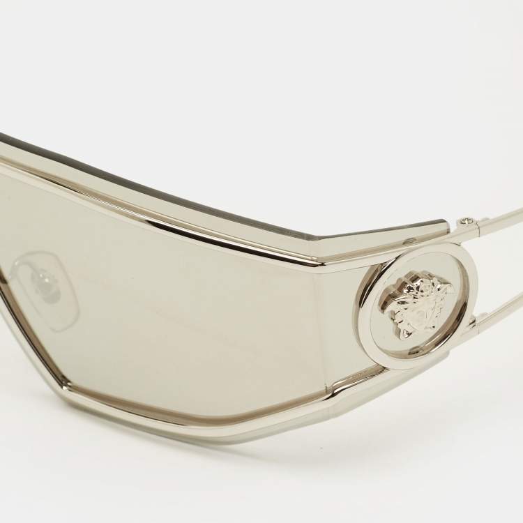 Pre Owned Versace Silver MOD 2226 Medusa Shield Sunglasses