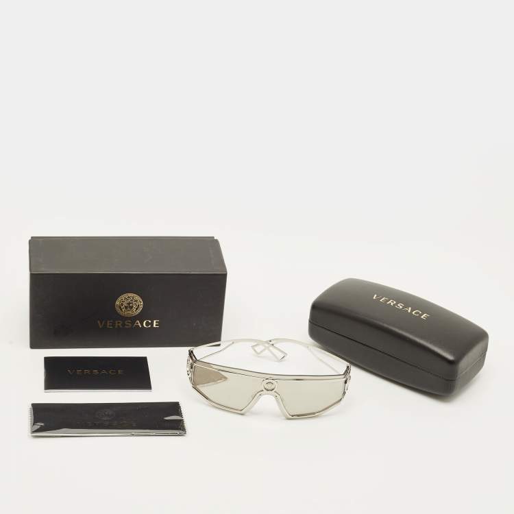 Pre Owned Versace Silver MOD 2226 Medusa Shield Sunglasses