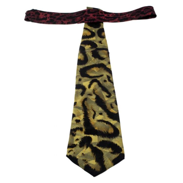 Pre Owned Gianni Versace Vintage Yellow and Red Animal Printed Silk Tie