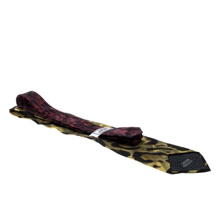 Pre Owned Gianni Versace Vintage Yellow and Red Animal Printed Silk Tie