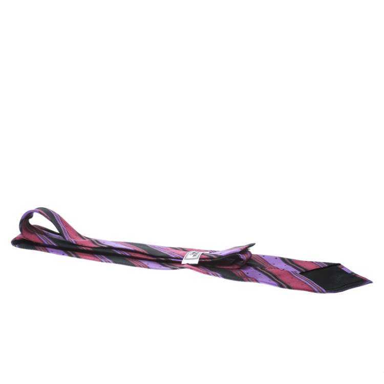 Pre Owned Gianni Versace Vintage Multicolor Diagonal Striped and Dotted Silk Jacquard Tie