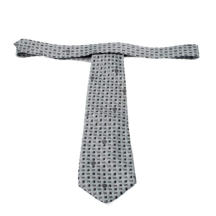 Pre Owned Gianni Versace Vintage Grey Patterned Silk Jacquard Tie
