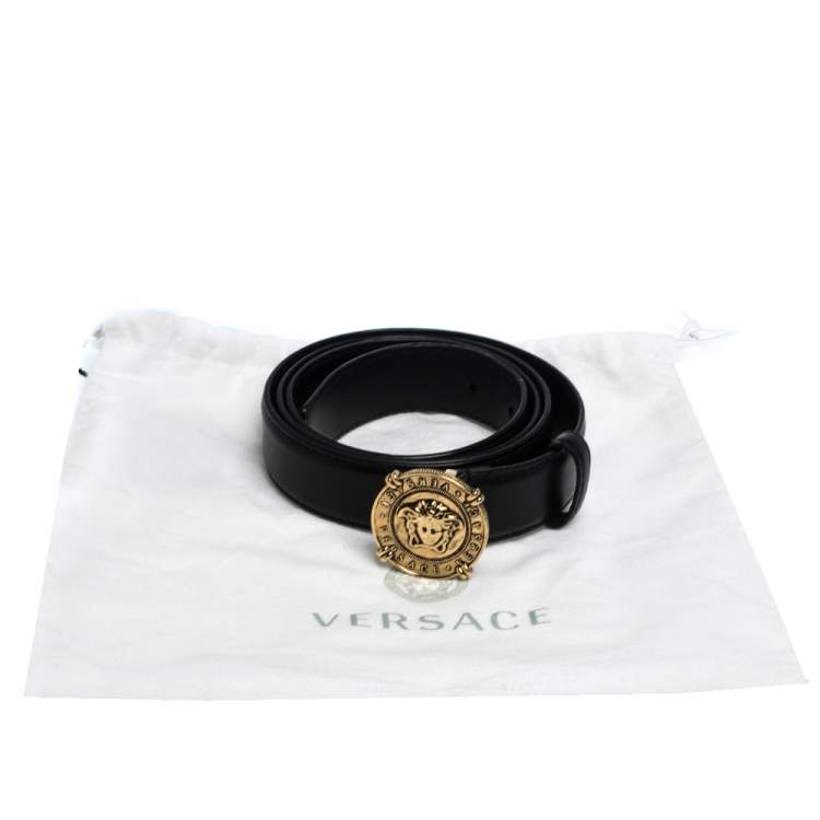 Pre Owned Versace Black Leather Classic Medusa Belt 105CM