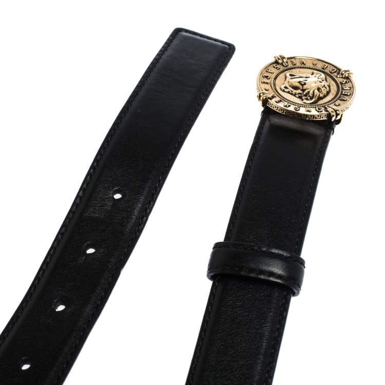 Pre Owned Versace Black Leather Classic Medusa Belt 105CM