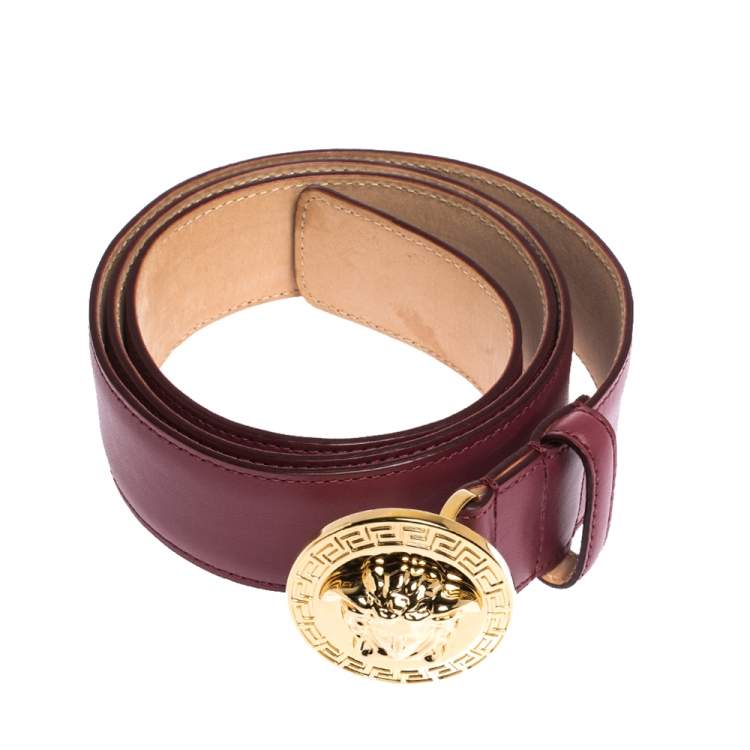 Pre Owned Versace Dark Pink Leather Medusa Belt 105CM
