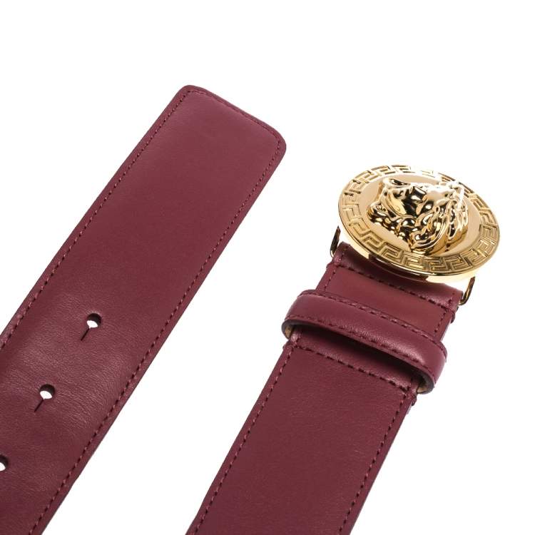Pre Owned Versace Dark Pink Leather Medusa Belt 105CM