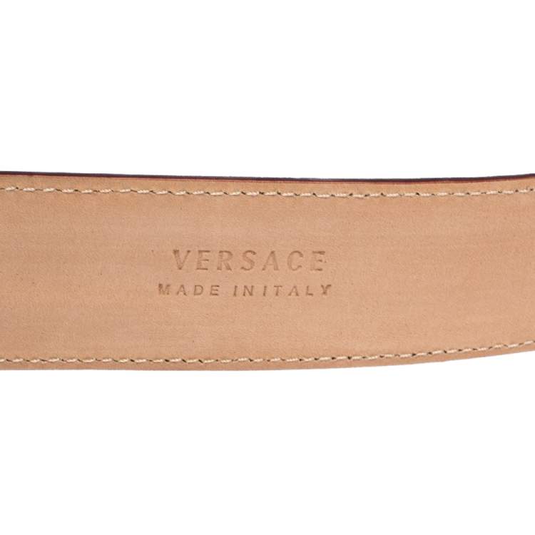Pre Owned Versace Dark Pink Leather Medusa Belt 105CM
