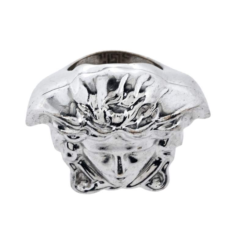 Pre Owned Versace Silver Tone Medusa Ring Size EU 54