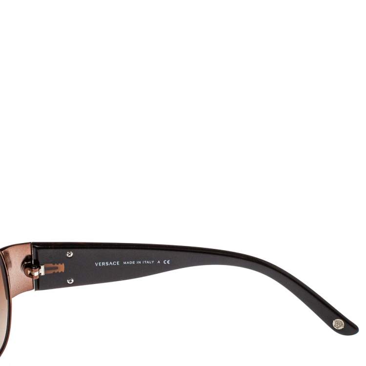 Pre Owned Versace Bronze Tone/Brown VE2101 Medusa Shield Sunglasses