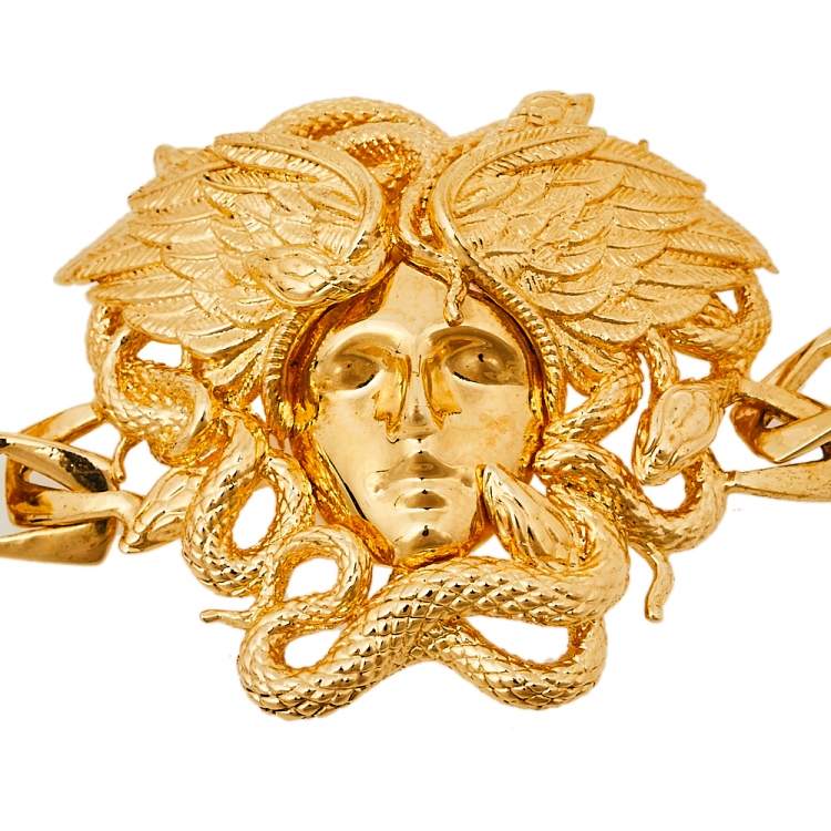 Pre Owned Versace Gold Tone Medusa Serpentine Wings Icon Bracelet