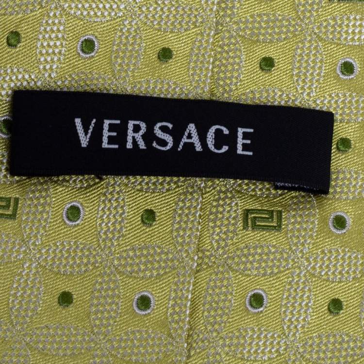 Pre Owned Versace Green Patterned Jacquard Silk Classic Tie