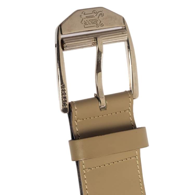 Pre Owned Versace Beige Leather Metal Braided Buckle Belt 110CM