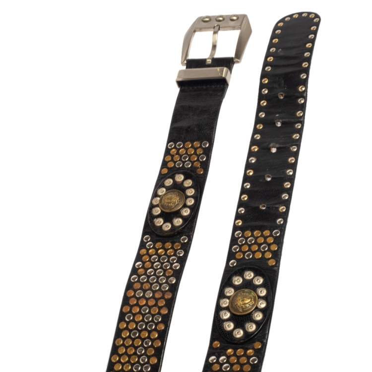 Pre Owned Versace Black Medusa Studded Buckle Belt 90CM