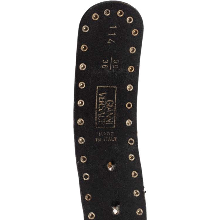 Pre Owned Versace Black Medusa Studded Buckle Belt 90CM