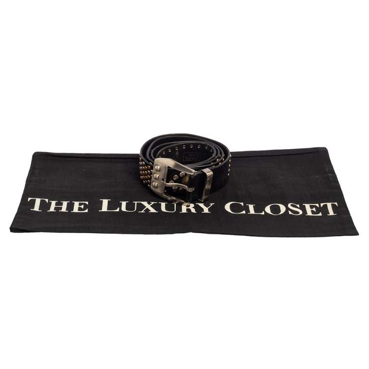 Pre Owned Versace Black Medusa Studded Buckle Belt 90CM