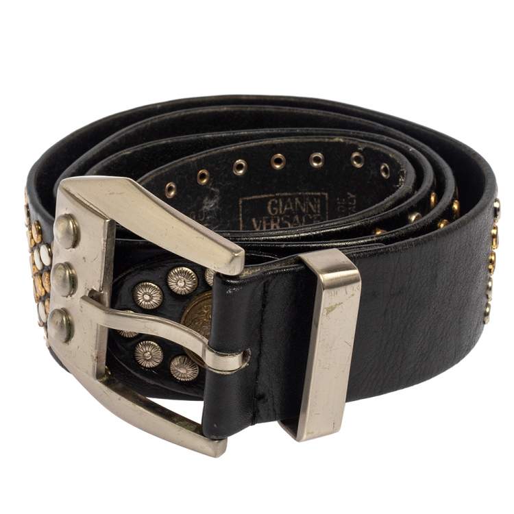 Pre Owned Versace Black Medusa Studded Buckle Belt 90CM