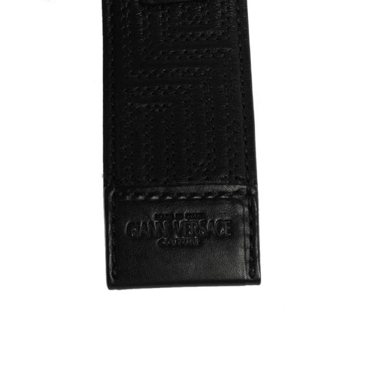 Pre Owned  Versace Black Quilted Leather Logo Plaque Buckle Belt 90 CM