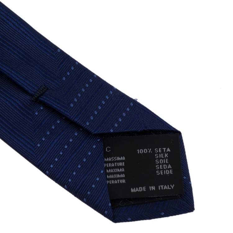 Pre Owned Versace Blue Striped Medusa Detail Silk Tie