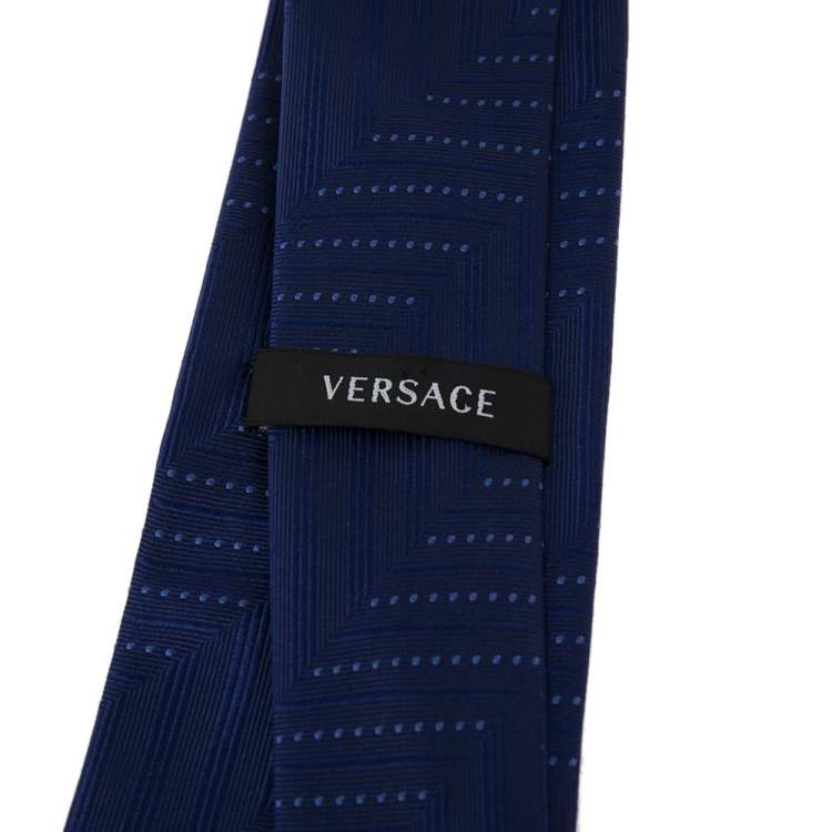 Pre Owned Versace Blue Striped Medusa Detail Silk Tie
