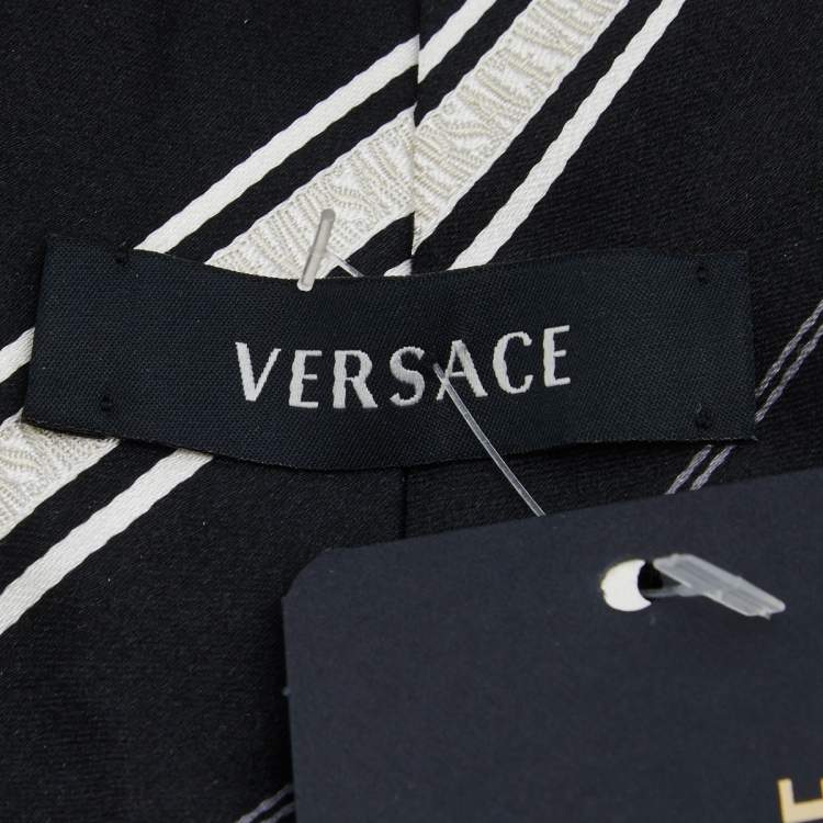 Pre Owned Versace Monochrome Striped Silk Tie