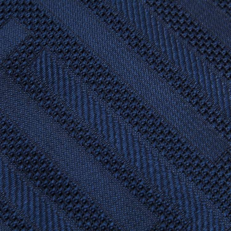 Pre Owned Versace Navy Blue Logo Pattern Jacquard Silk Tie