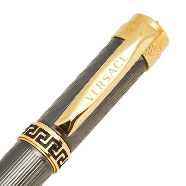 Pre Owned Versace Astrea VR7070015 Grey Gold Coated Steel  Ballpoint Pen 