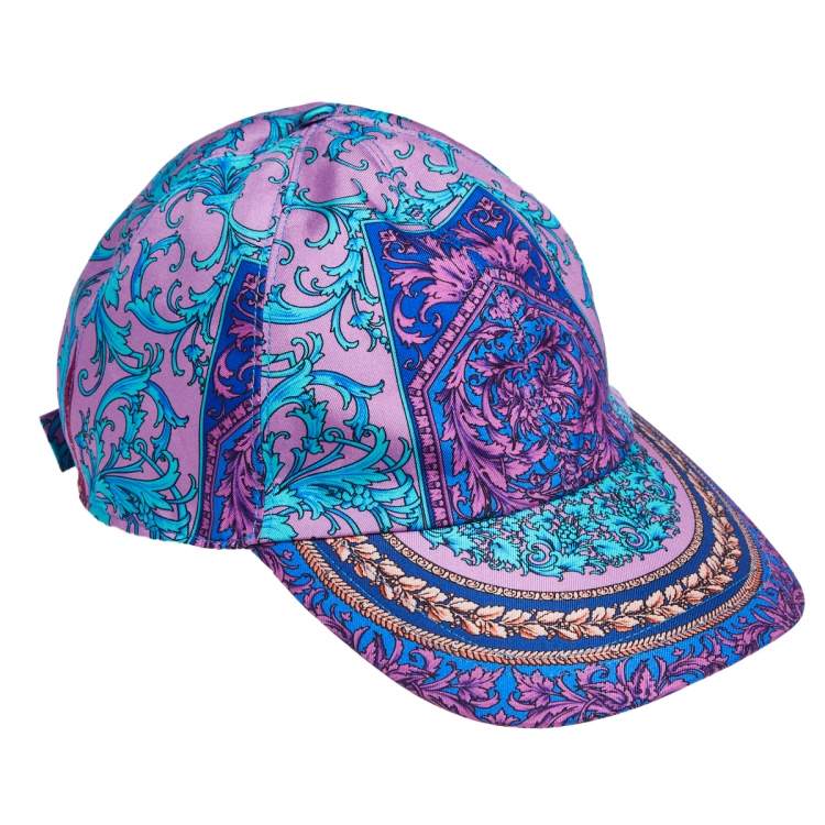 Pre Owned Versace Purple Baroque Print Silk Baseball Cap