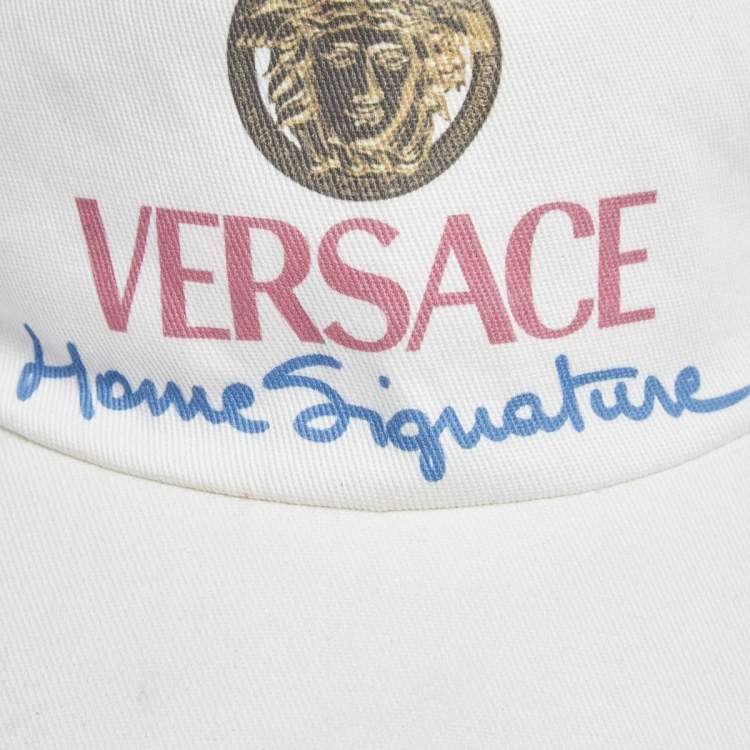 Pre Owned Versace White Medusa Logo Signature Cotton Baseball Cap