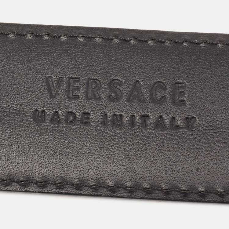 Pre Owned Versace Black Leather Medusa Buckle Belt 105CM