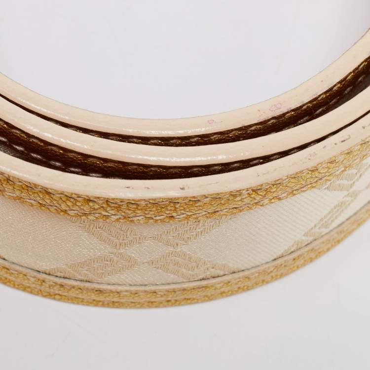 Pre Owned Versace Light Beige/Gold Jacquard And Textured Patent Leather Buckle Belt 95CM