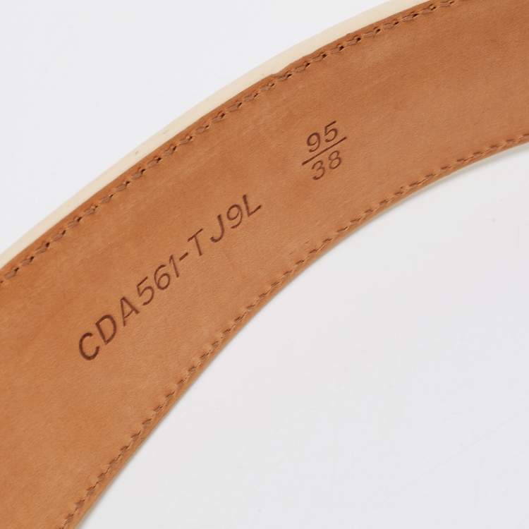 Pre Owned Versace Light Beige/Gold Jacquard And Textured Patent Leather Buckle Belt 95CM