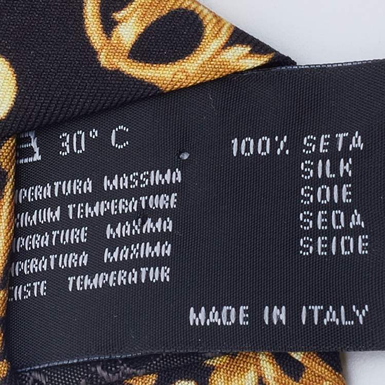 Pre Owned Versace Black Baroque Print Silk Skinny Tie