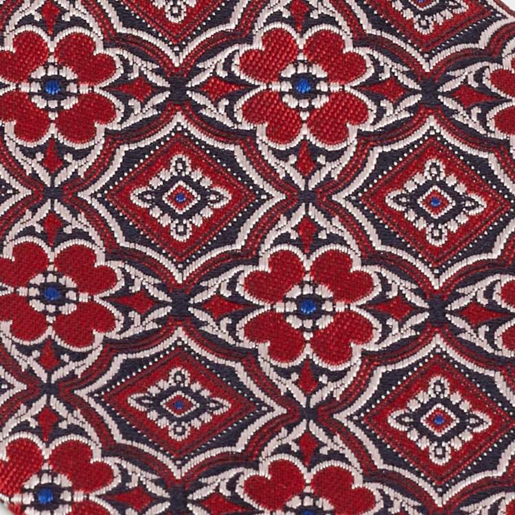 Pre Owned Versace Red Floral Motif Jacquard Silk Tie
