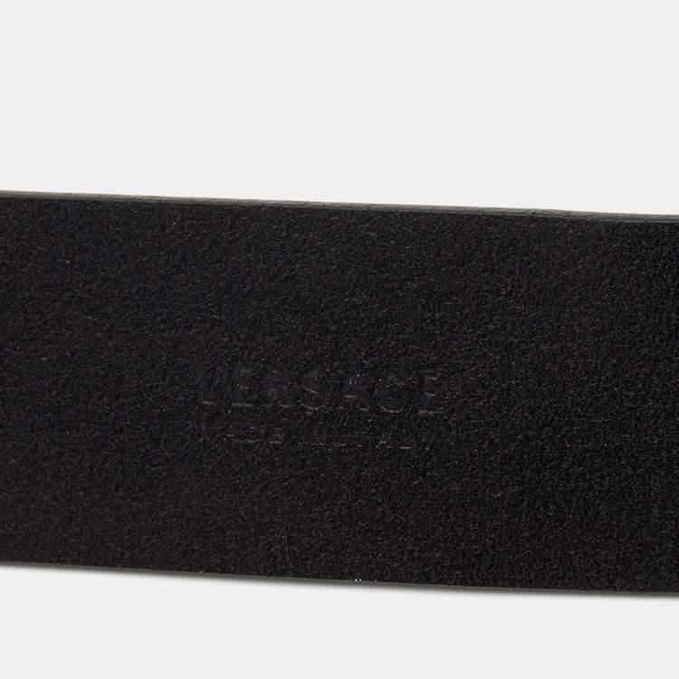 Pre Owned Versace Black Leather Snake Buckle Belt 95CM