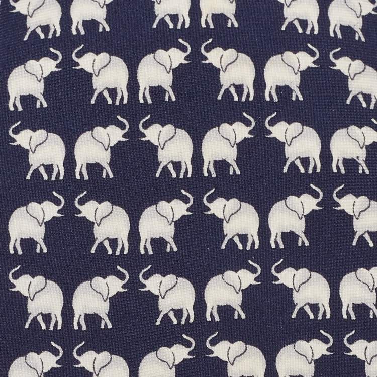 Pre Owned Versace Blue Elephant Printed Silk Tie