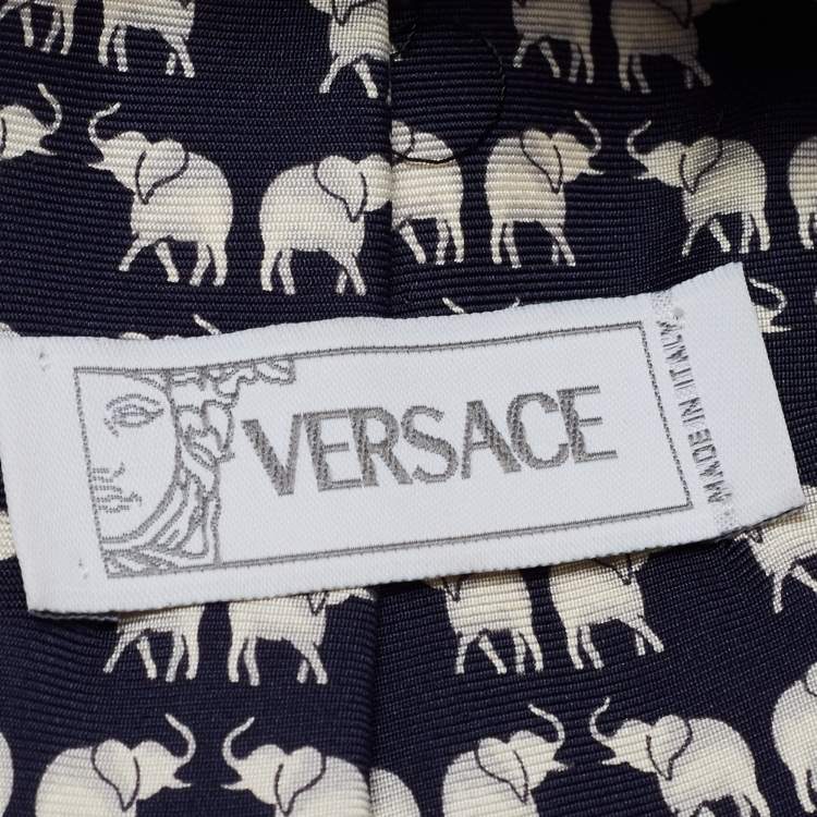 Pre Owned Versace Blue Elephant Printed Silk Tie