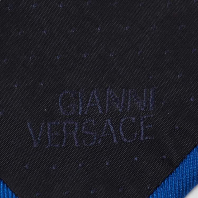 Pre Owned Gianni Versace Vintage Blue & Red Logo Printed Jacquard Tie