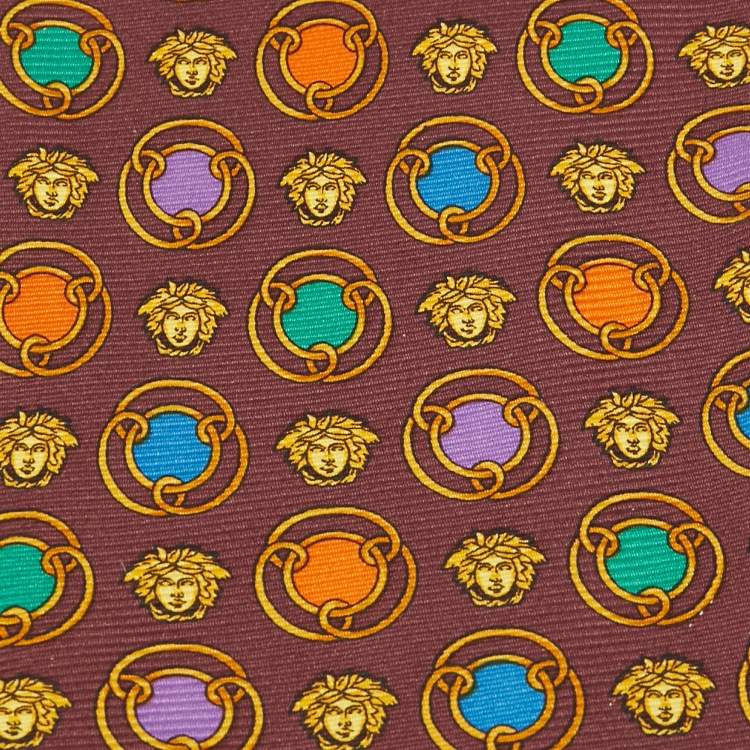 Pre Owned Gianni Versace Vintage Burgundy Printed Silk Tie