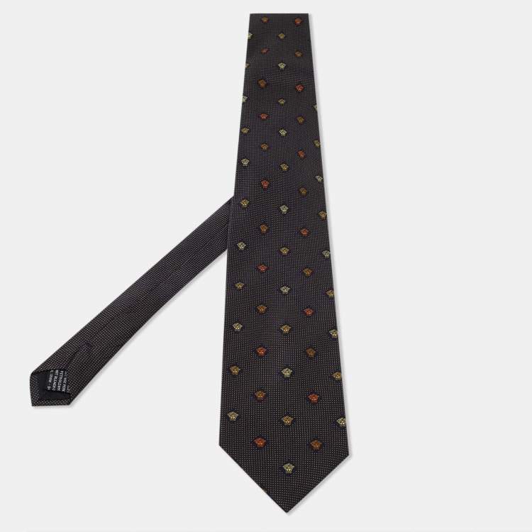 Pre Owned Gianni Versace Navy Blue Medusa Print Silk Tie 