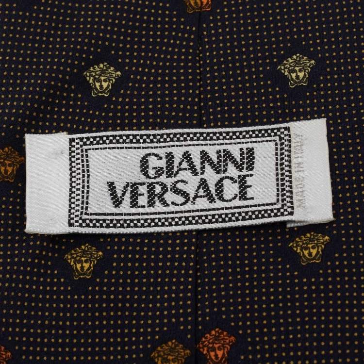 Pre Owned Gianni Versace Navy Blue Medusa Print Silk Tie 