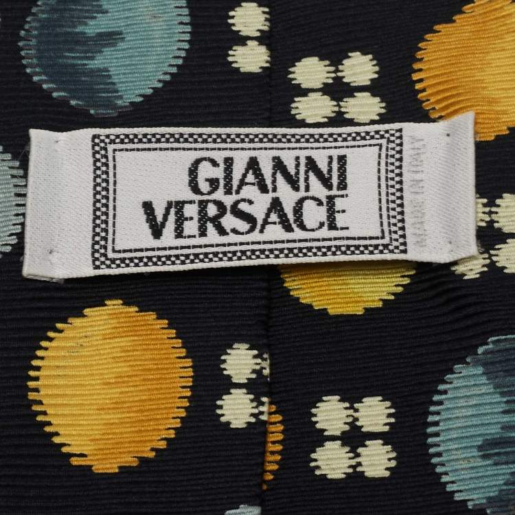 Pre Owned Gianni Versace Black Printed Textured Silk Tie 