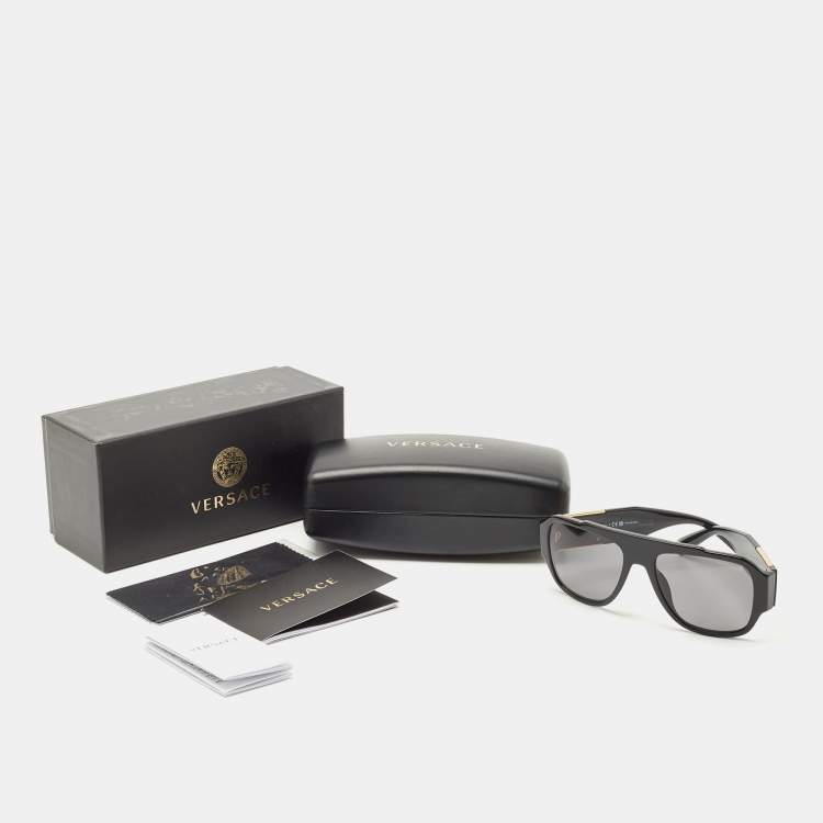 Pre Owned Versace Black Medusa Icon Polarized Sunglasses