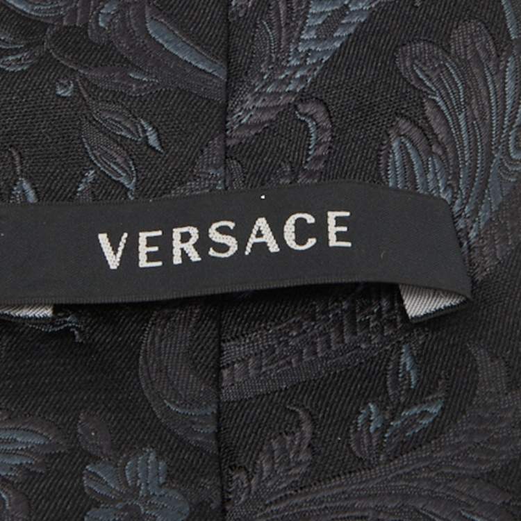 Pre Owned Versace Black Floral Silk Jacquard Tie