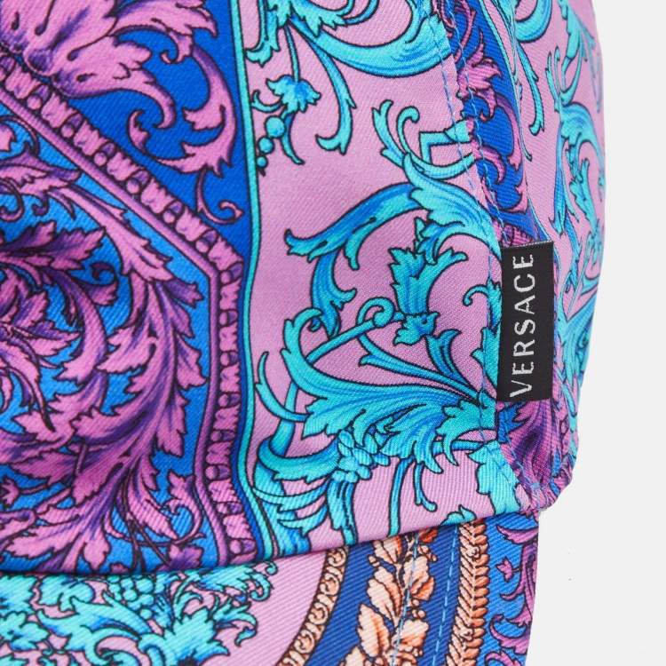 Pre Owned Versace Pink Baroque Print Silk Baseball Cap
