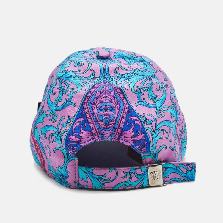 Pre Owned Versace Pink Baroque Print Silk Baseball Cap