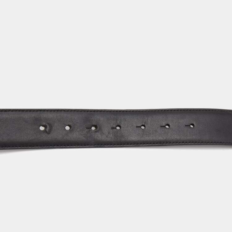 Pre Owned Versace Black Leather Medusa Head Buckle Belt 115CM